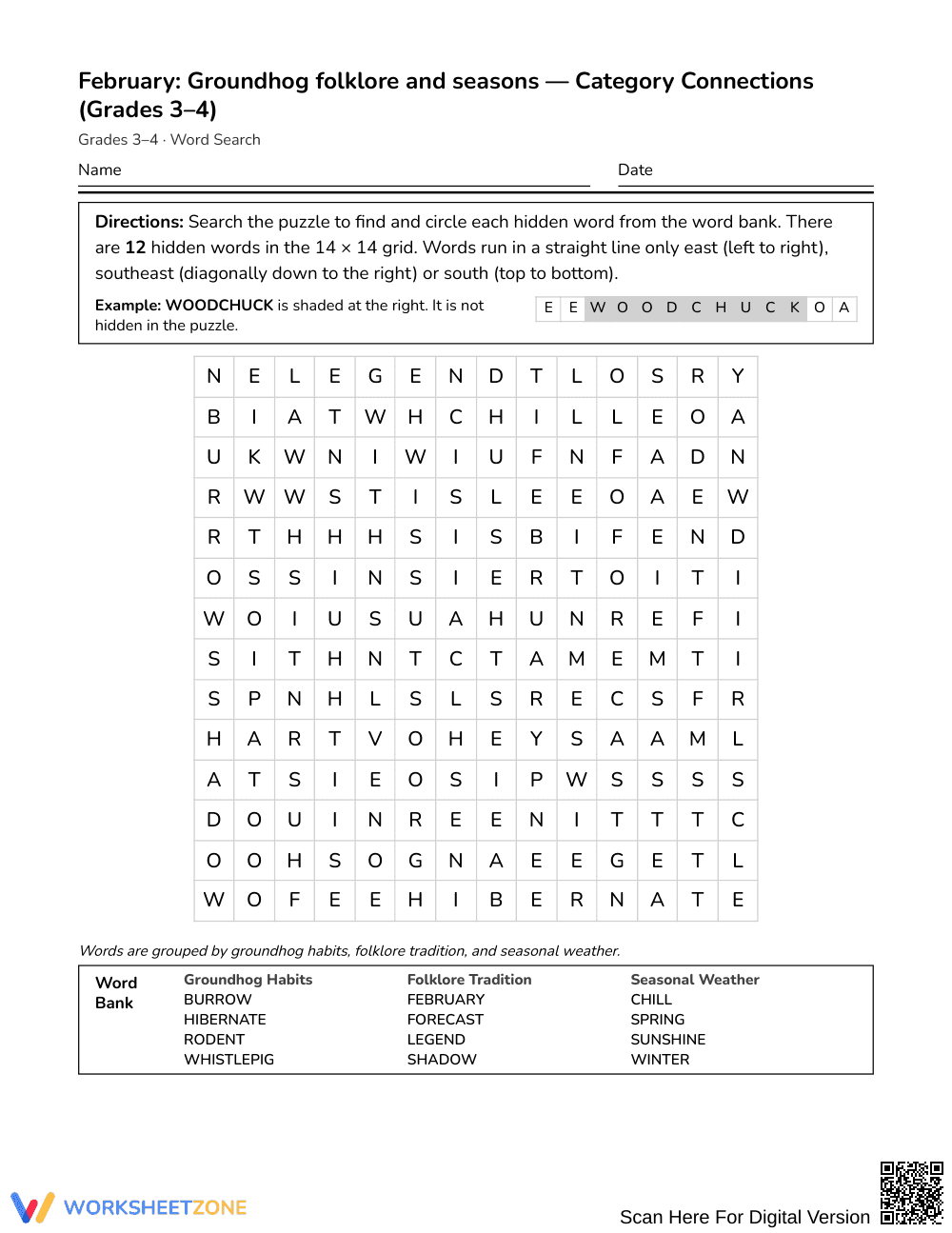 Free Groundhog Seasons Word Search | Grades 3–4 ELA - Page 1