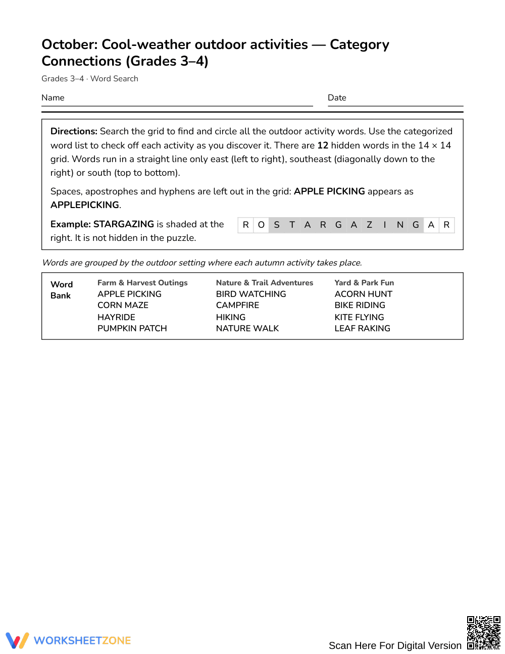 Free Cool Weather Activities Word Search | Grades 3–4 ELA - Page 1
