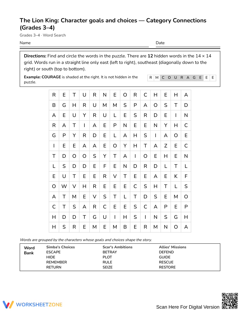 Essential Character Choices Word Search | Grades 3–4 ELA - Page 1
