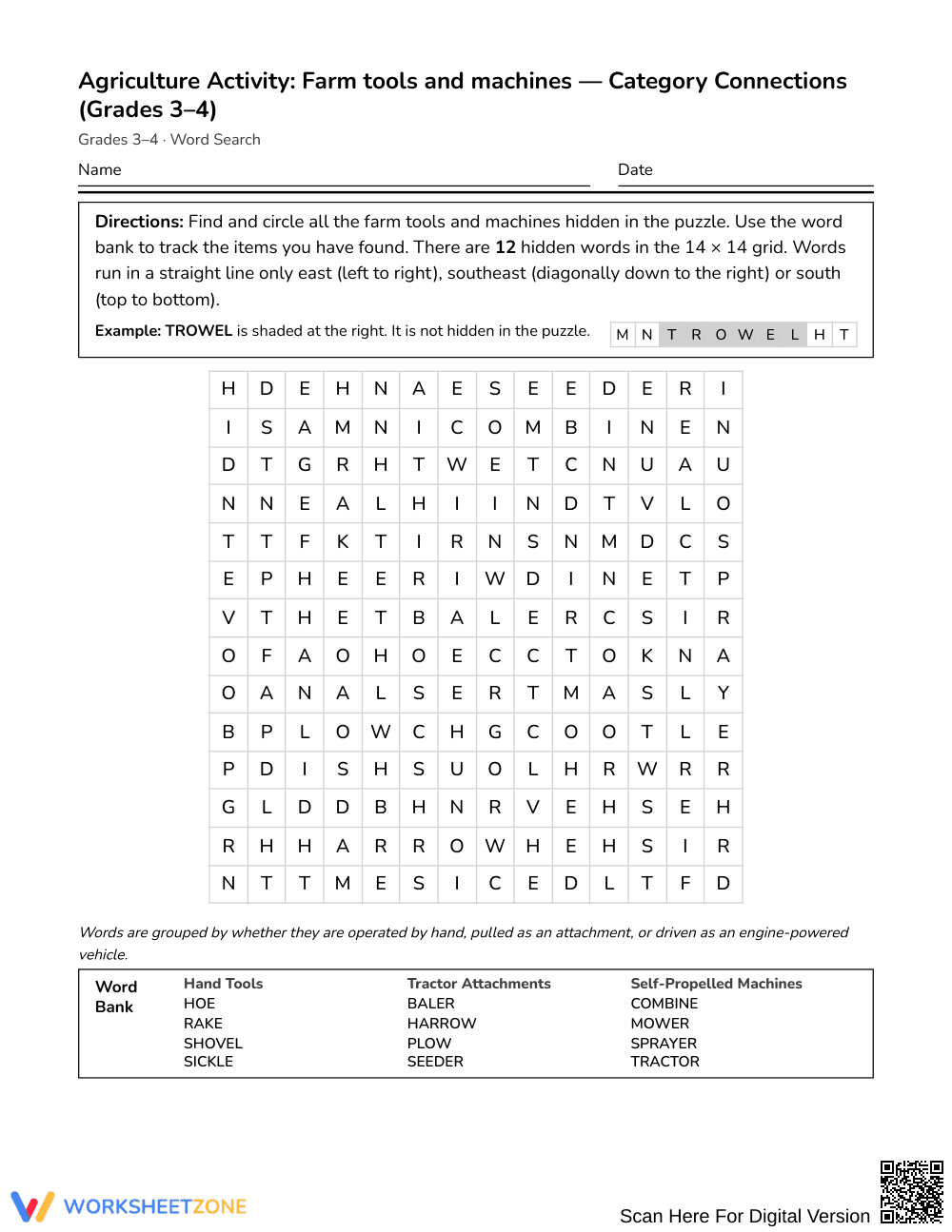 Printable Farm Tools Word Search | Grades 3–4 ELA - Page 1