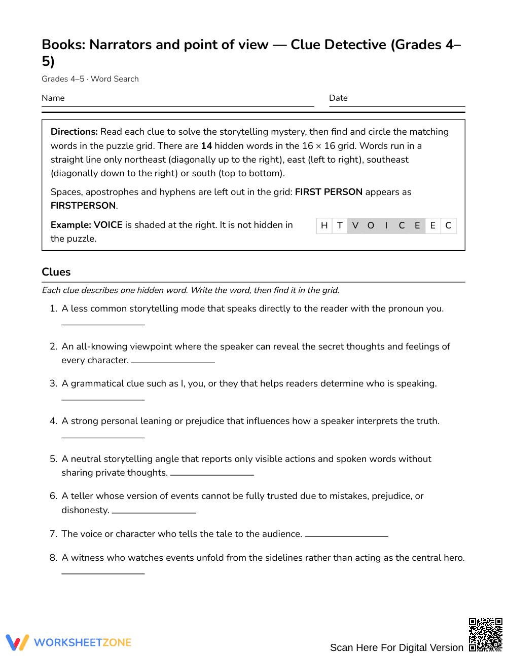 Printable Point of View Word Search | Grades 4–5 ELA - Page 1