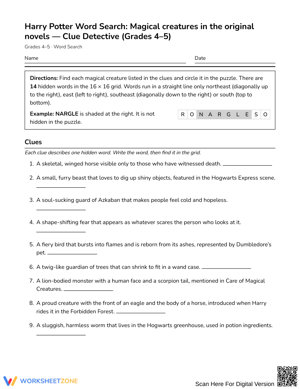 Complete Magical Creatures Word Search | Grades 4–5 ELA - Page 1