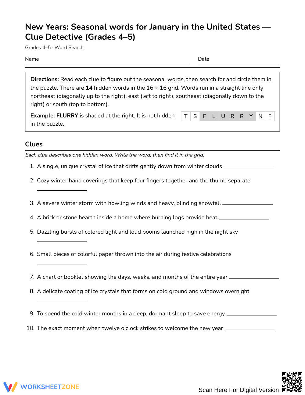 Printable New Years Word Search | Grades 4–5 Science - Page 1
