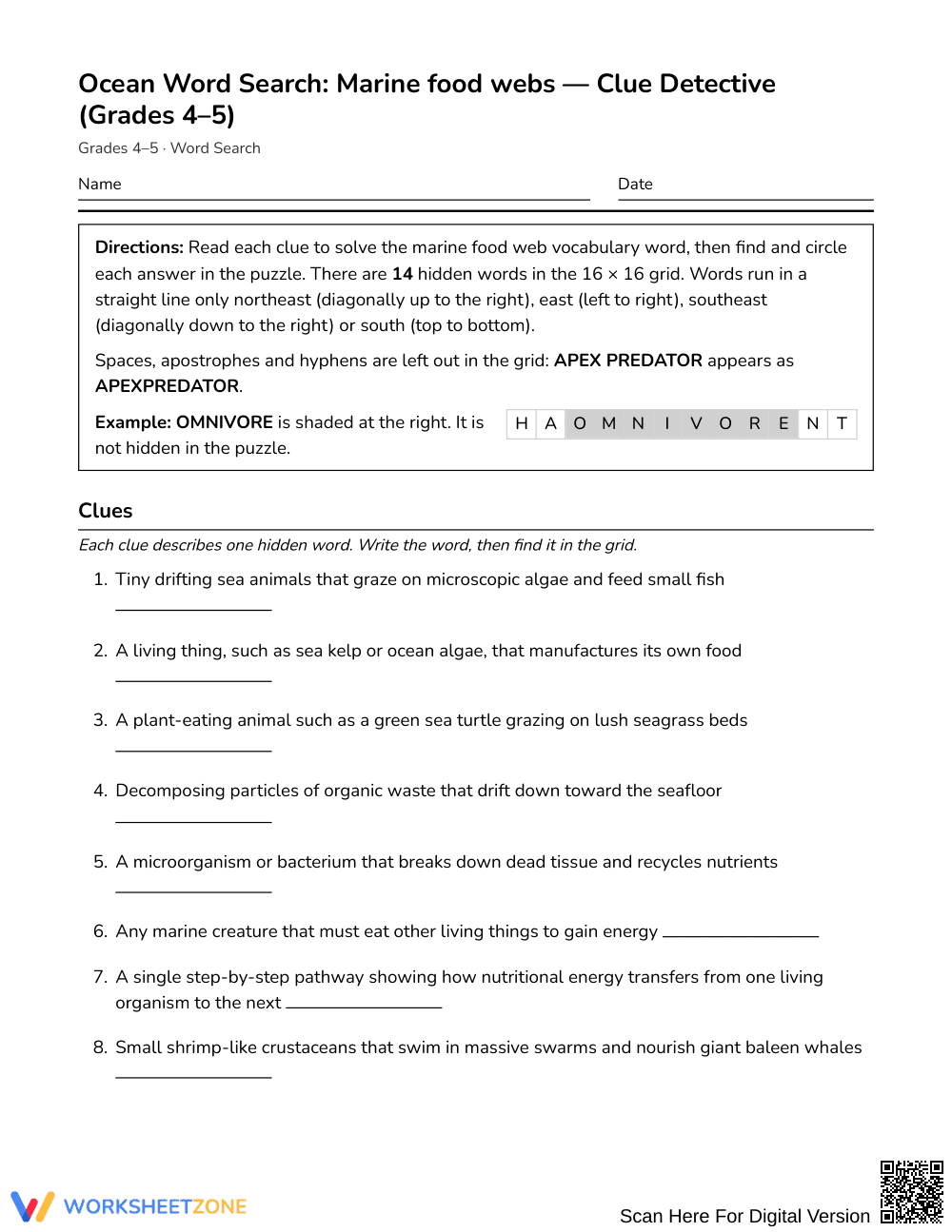 Ready Marine Food Webs Word Search | Grades 4–5 Science - Page 1