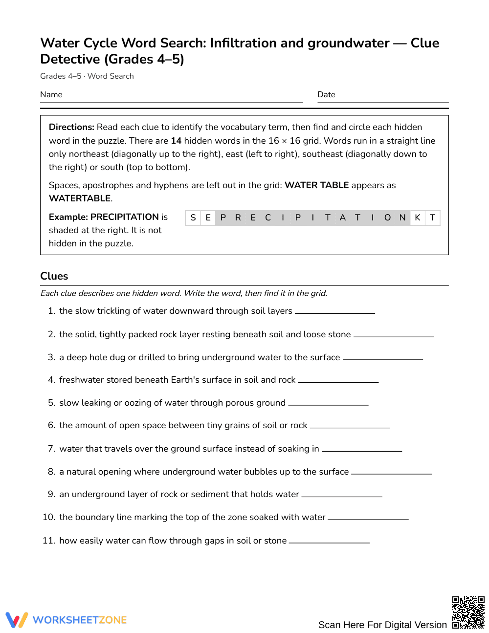 Free Infiltration & GW Word Search | Grades 4–5 Science - Page 1