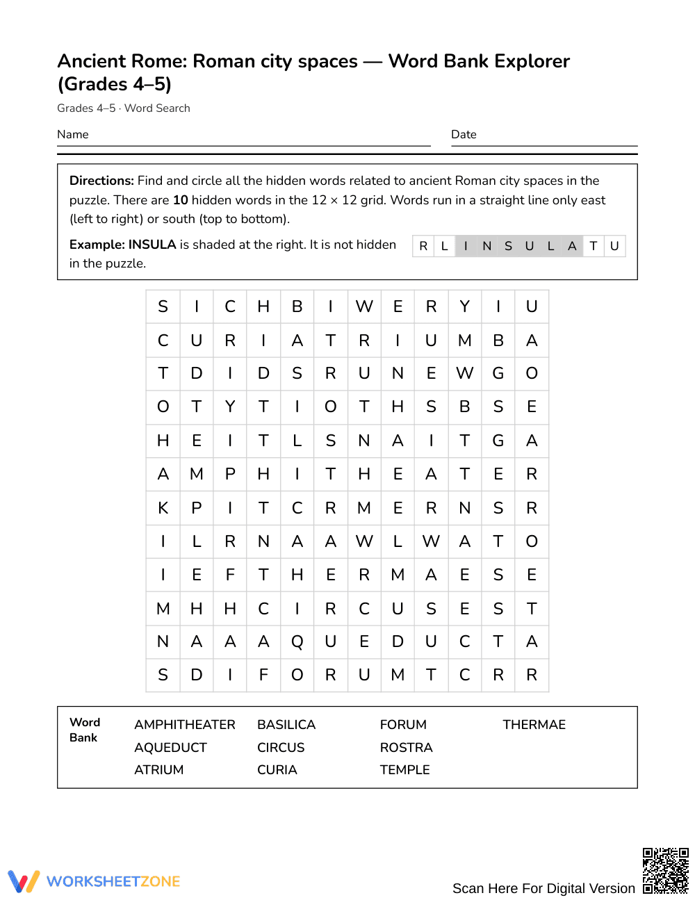 Ready Roman City Word Search | Grades 4–5 Social Studies - Page 1