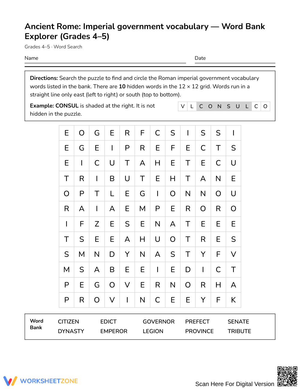 Free Imperial Gov Vocabulary Word Search | Grades 4–5 - Page 1