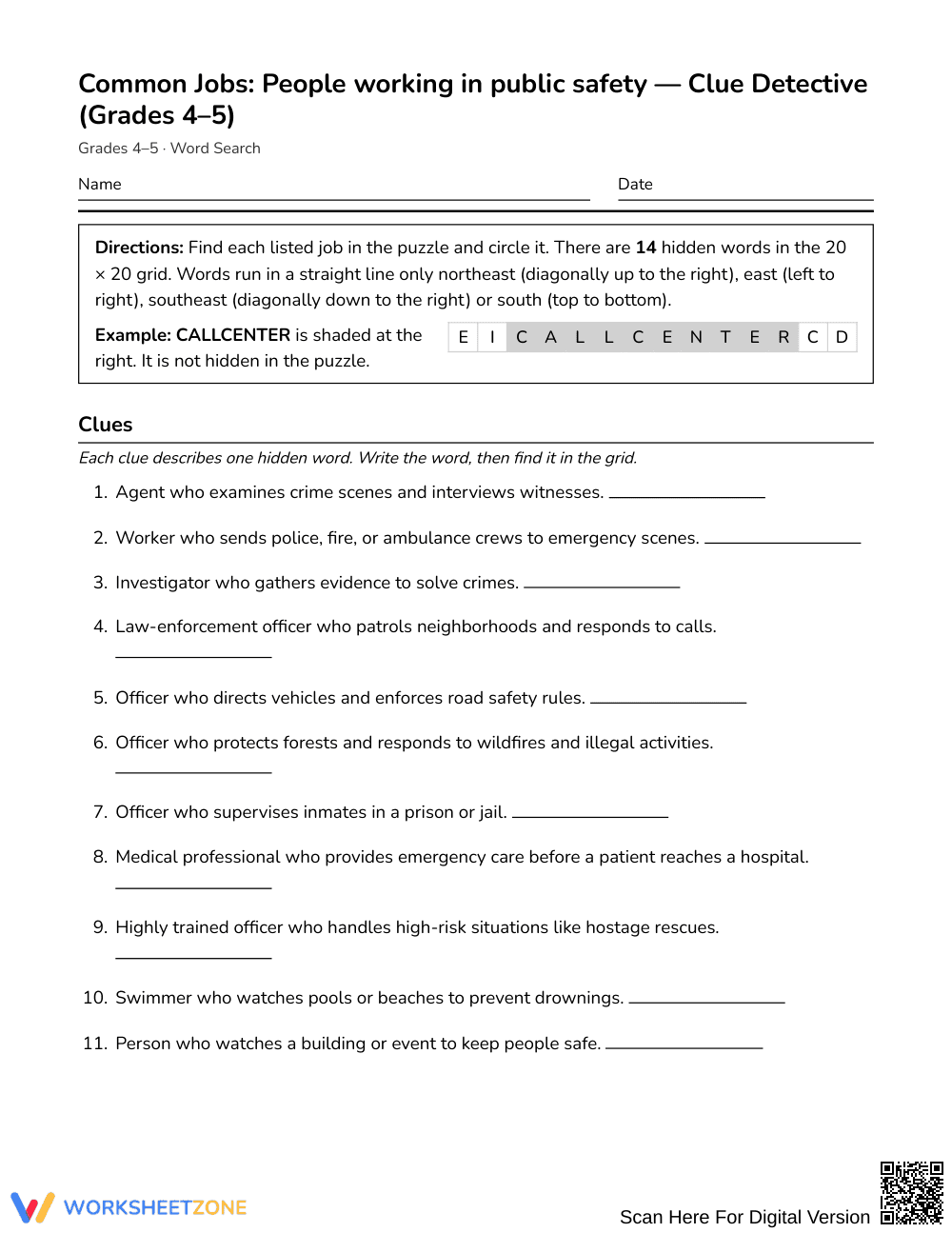 Ready Public Safety Word Search | Grades 4–5 Social Studies - Page 1