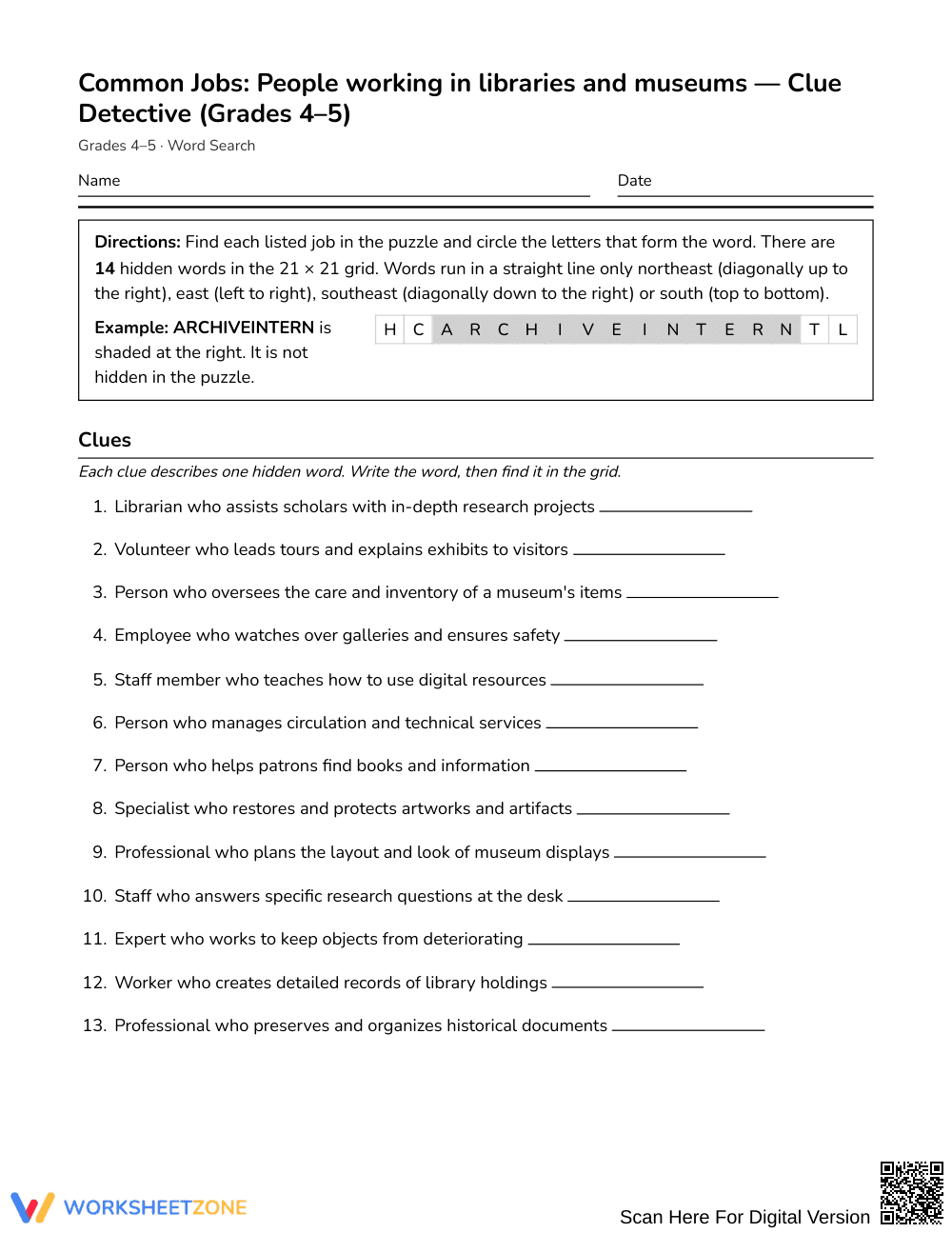 Ready Library Roles Word Search | Grades 4–5 Social Studies - Page 1