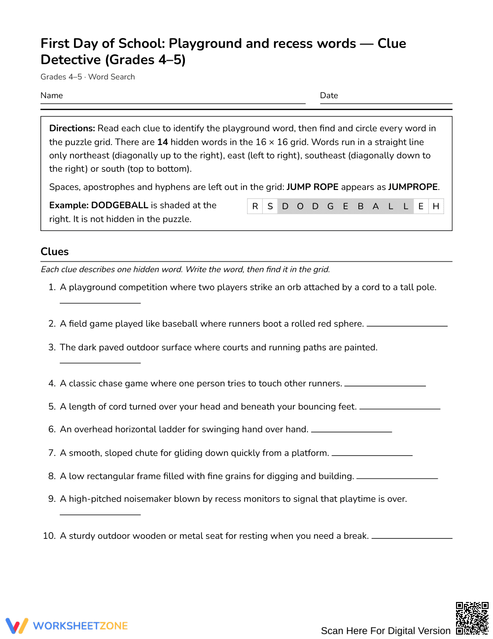 Ready Recess Vocabulary Word Search | Grades 4–5 ELA - Page 1