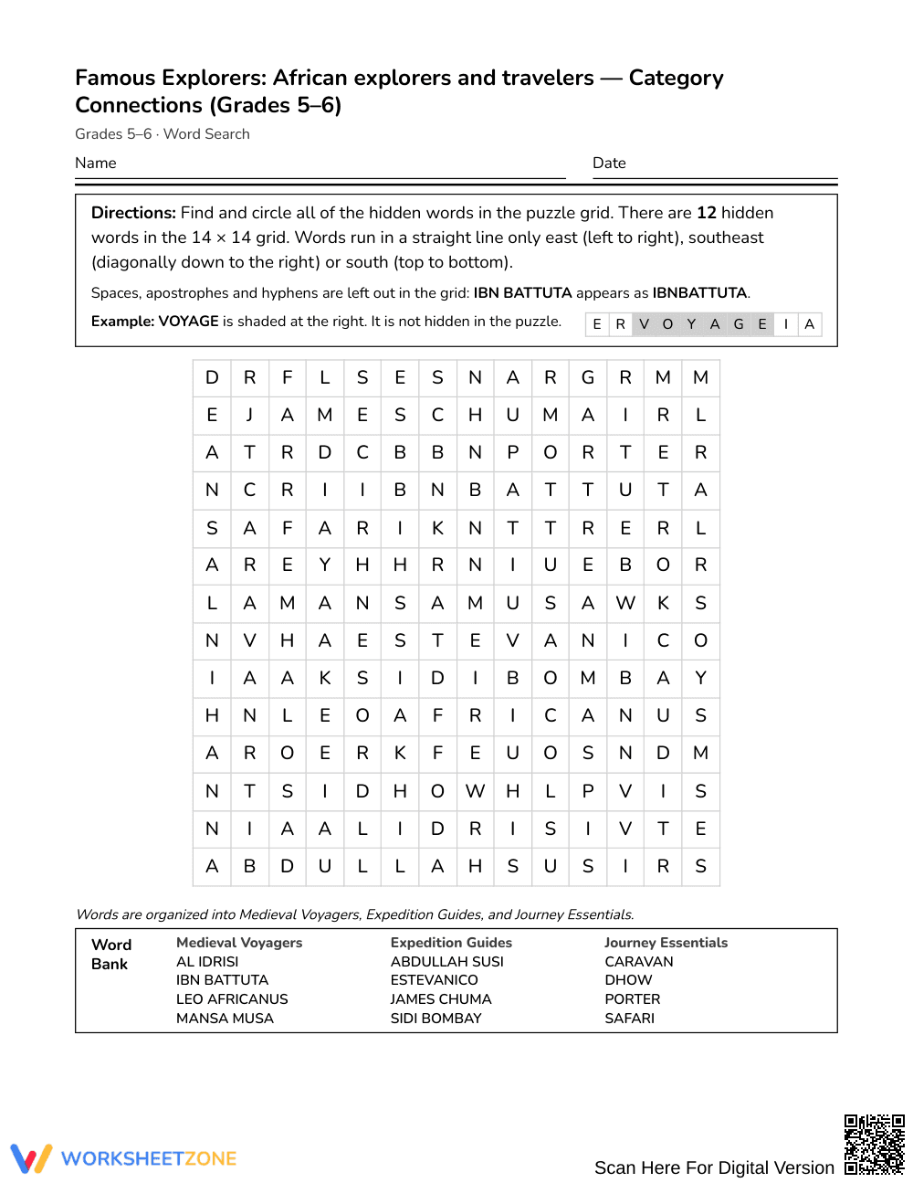 Ready African Travel Word Search | Grades 5–6 Social Studies - Page 1