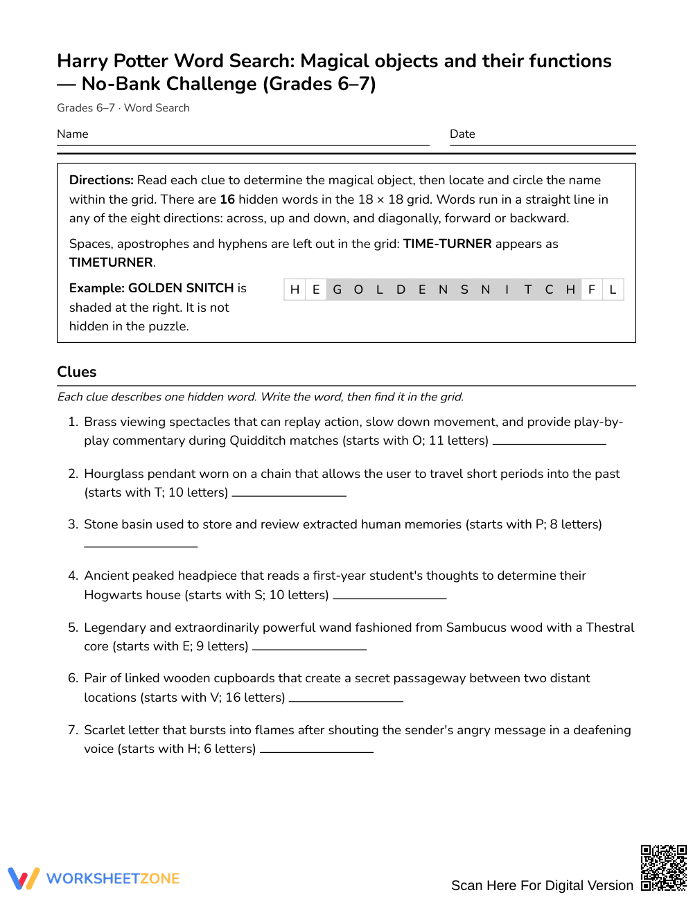 Printable Magical Objects Word Search | Grades 6–7 ELA - Page 1