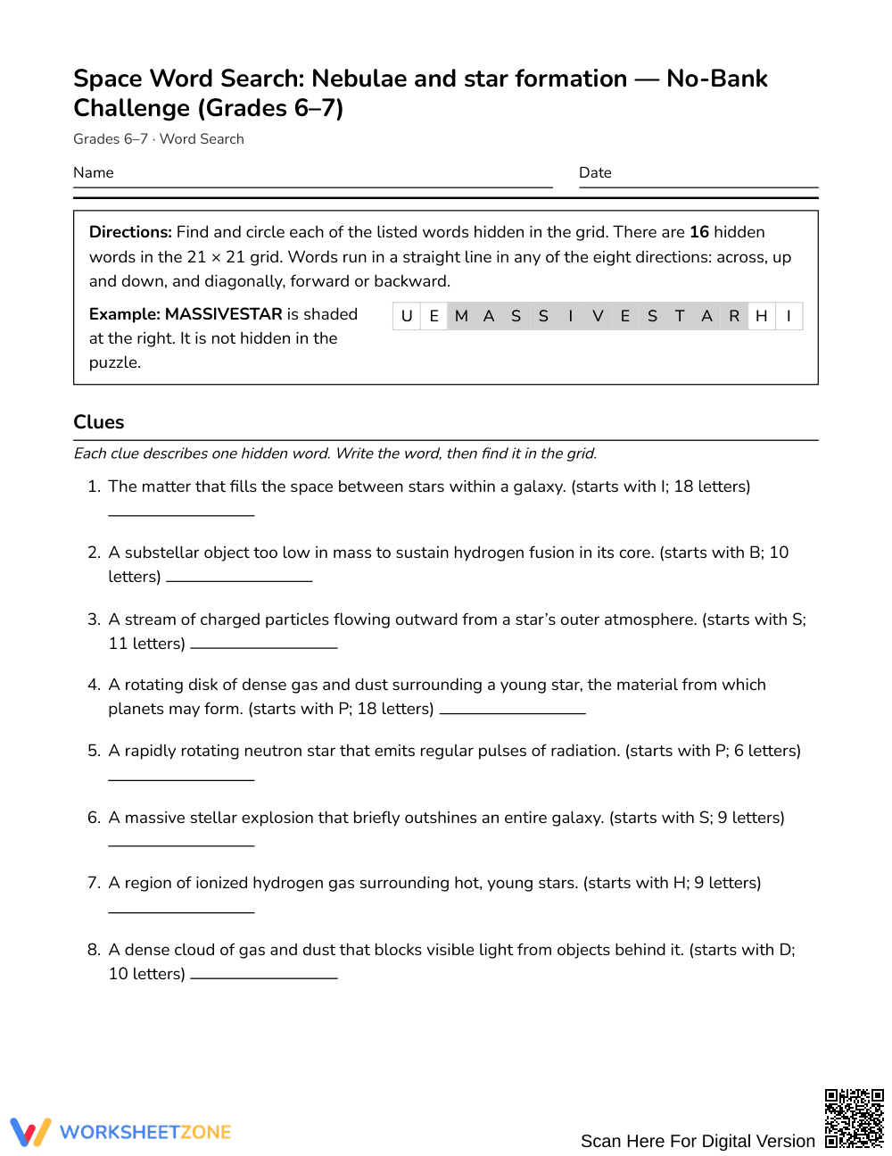 Complete Star Formation Word Search | Grades 6–7 Science - Page 1