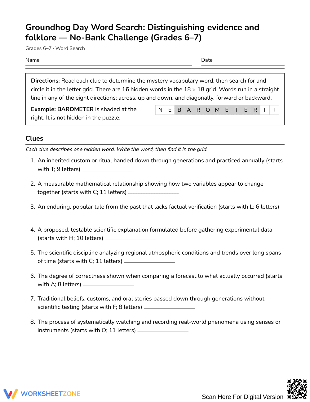 Essential Evidence & Folklore Word Search | Grades 6–7 ELA - Page 1