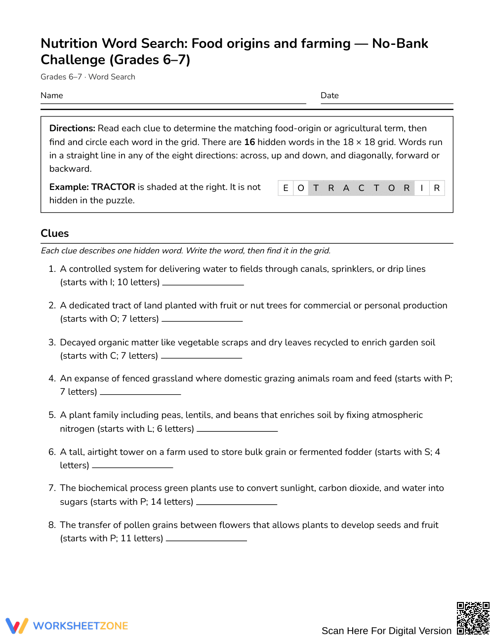 Printable Food Origins Word Search | Grades 6–7 Science - Page 1