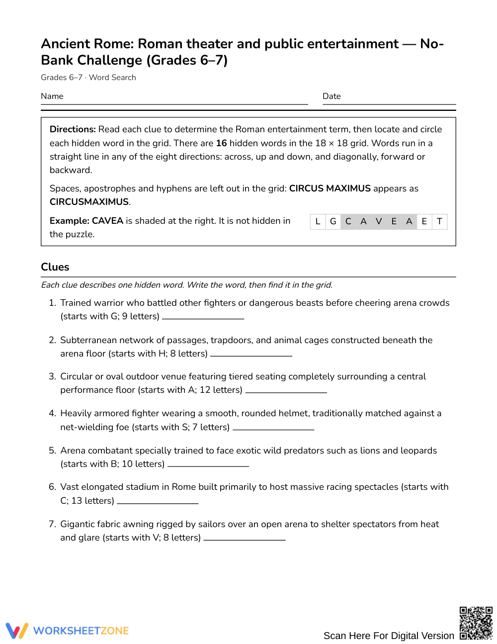 Ready Roman Theater Word Search | Grades 6–7 Social Studies - Page 1