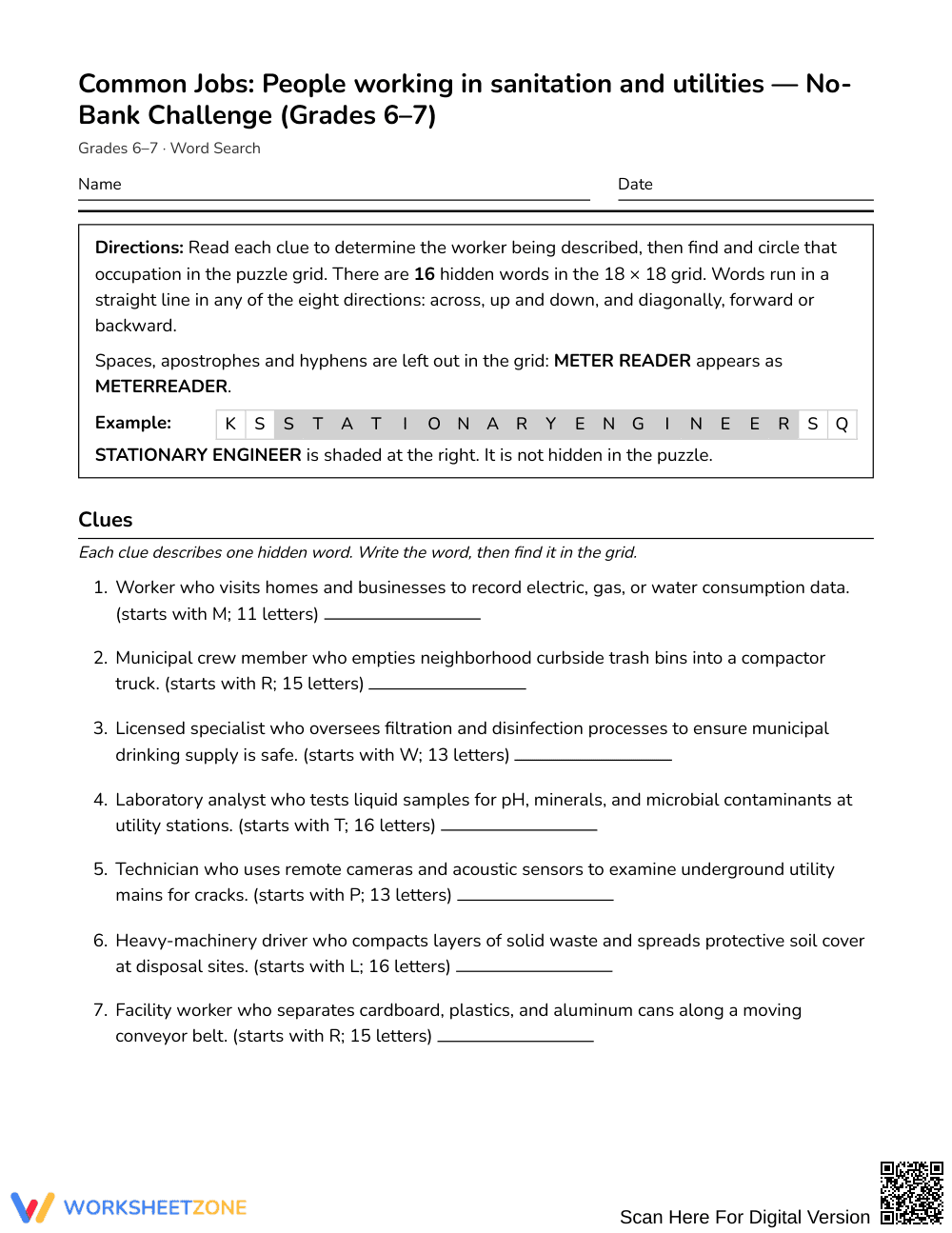 Ready Utility Jobs Word Search | Grades 6–7 Social Studies - Page 1