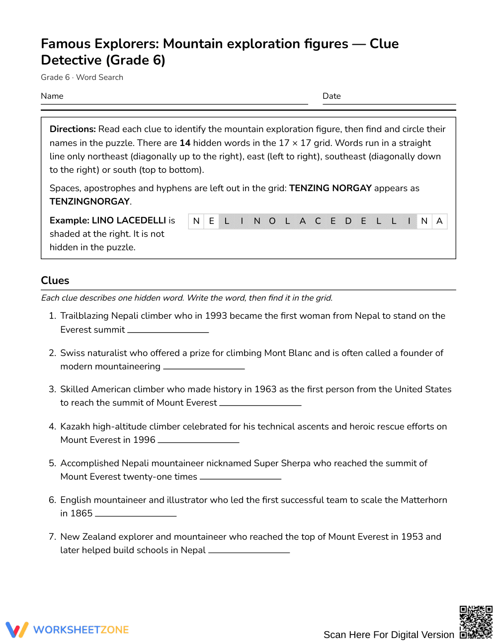 Free Mountain Explorers Word Search | Grade 6 Social Studies - Page 1