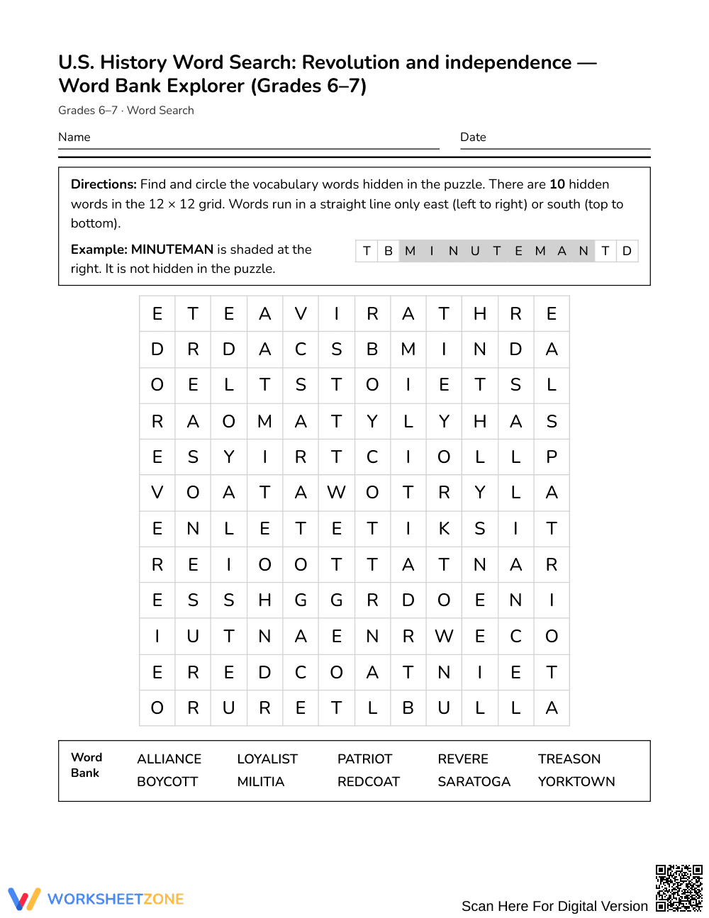 Ready Revolution Word Search | Grades 6–7 Social Studies - Page 1