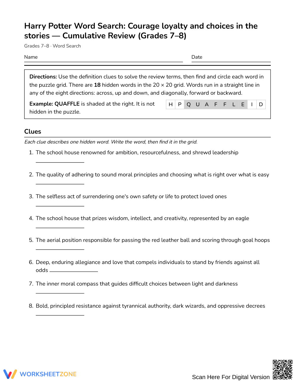Complete Harry Potter Word Search | Grades 7–8 ELA - Page 1