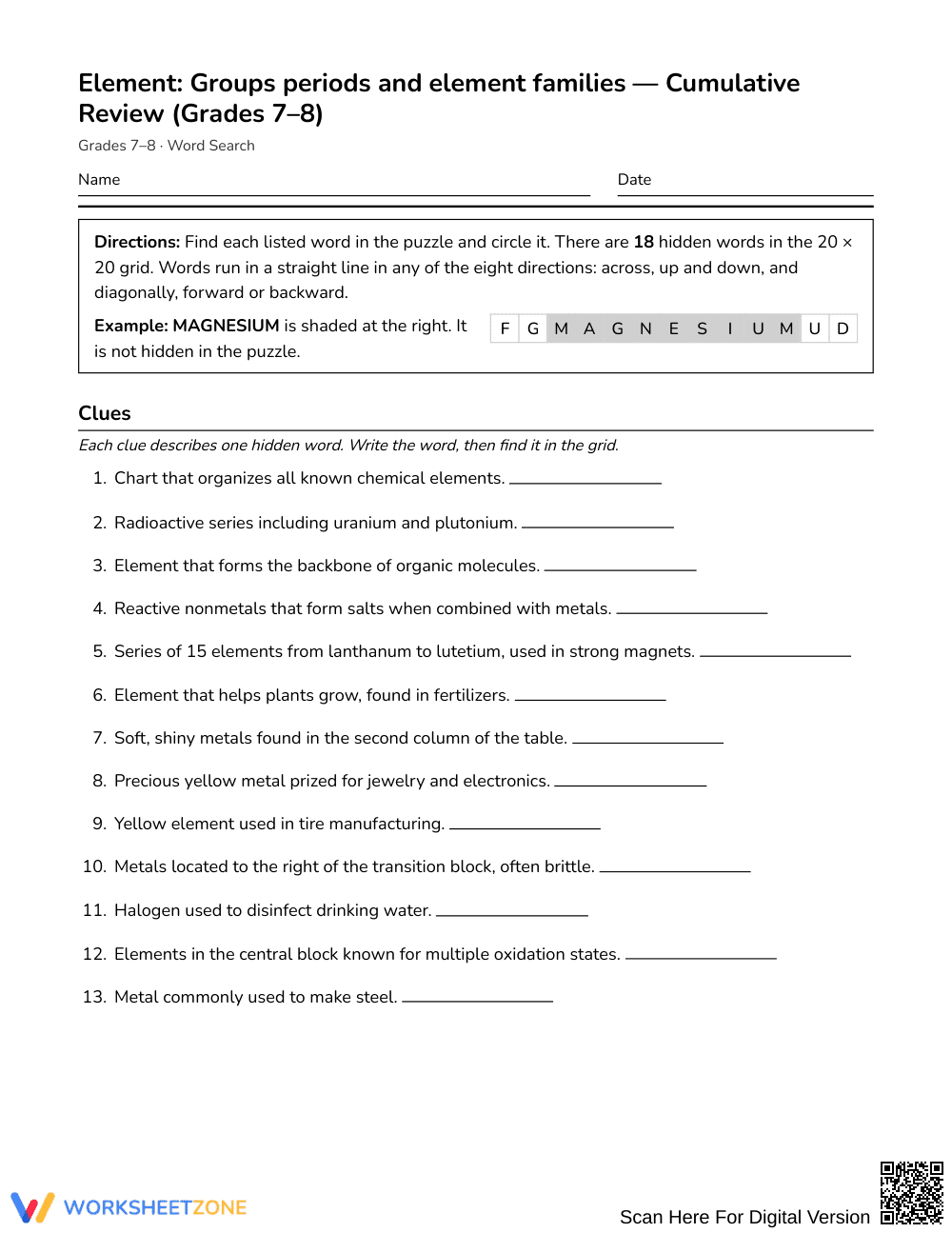 Complete Element Families Word Search | Grades 7–8 Science - Page 1