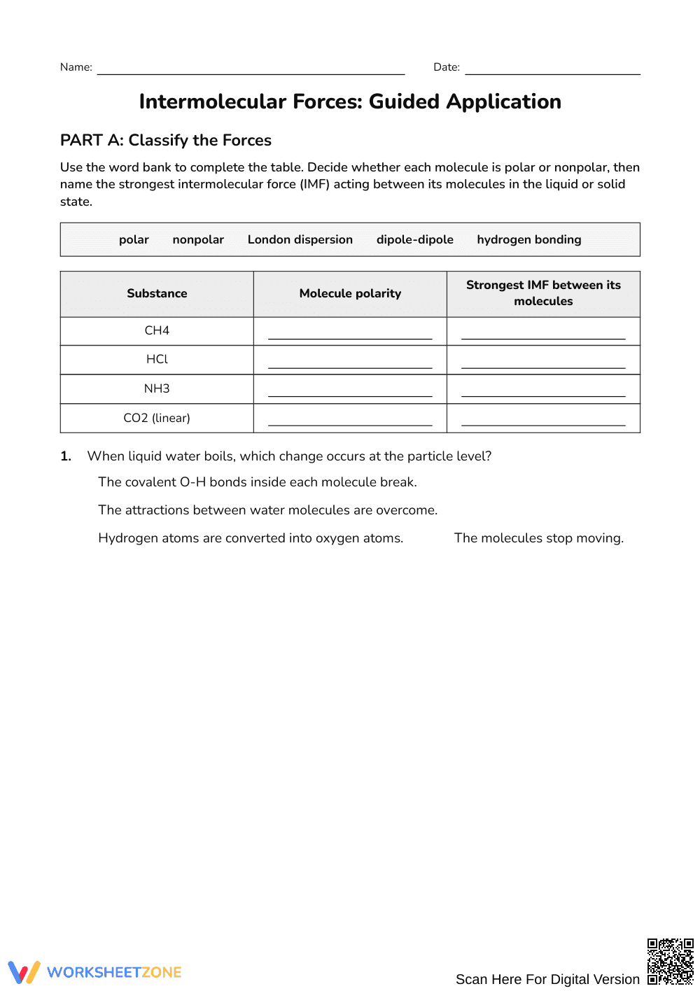 Ready Intermolecular Forces Worksheet | Grades 9-12 Science - Page 1