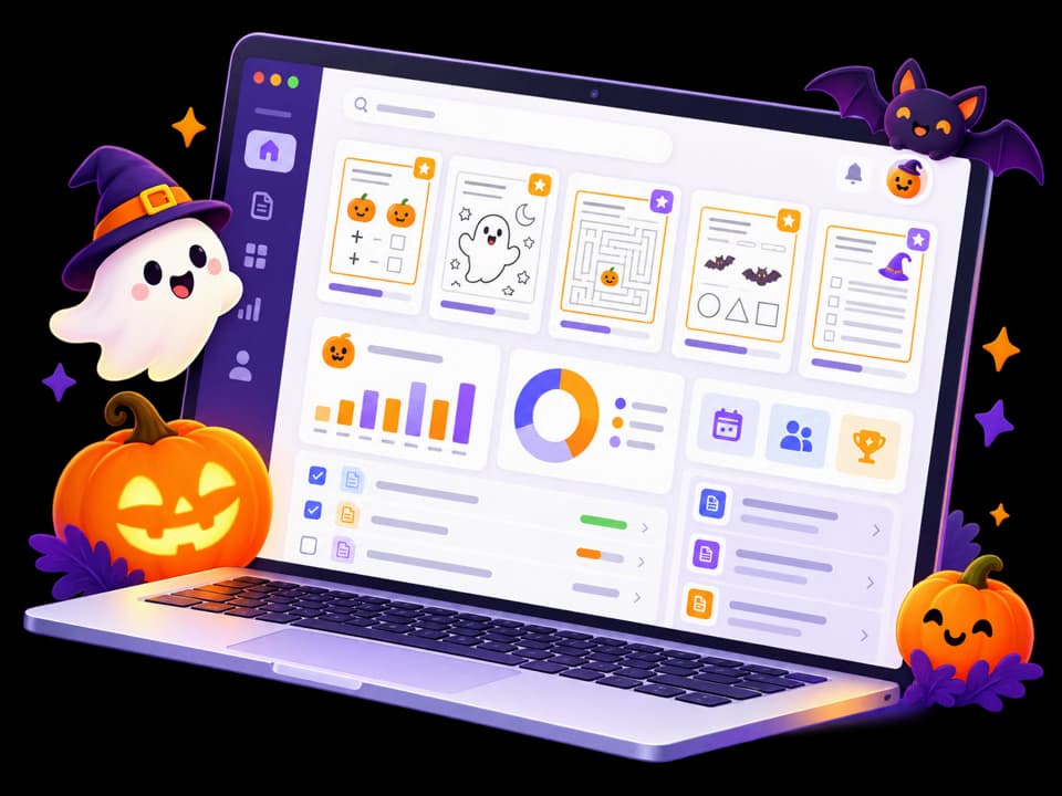 Worksheetzone Halloween interactive dashboard mockup