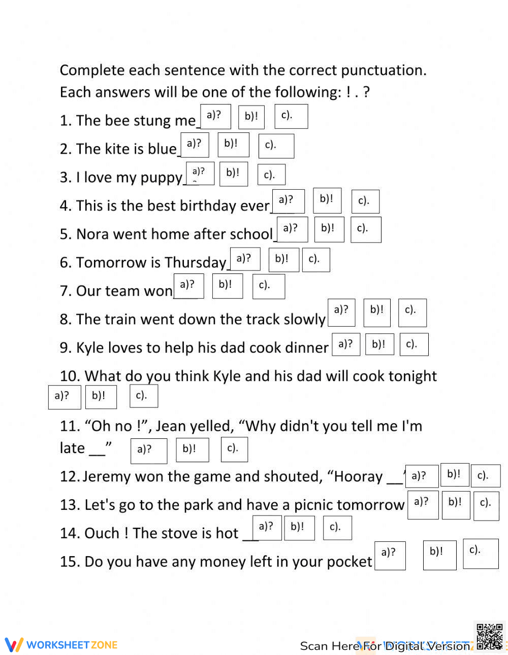 Grade 4 Punctuation — Printable No-Prep Worksheet - Page 1