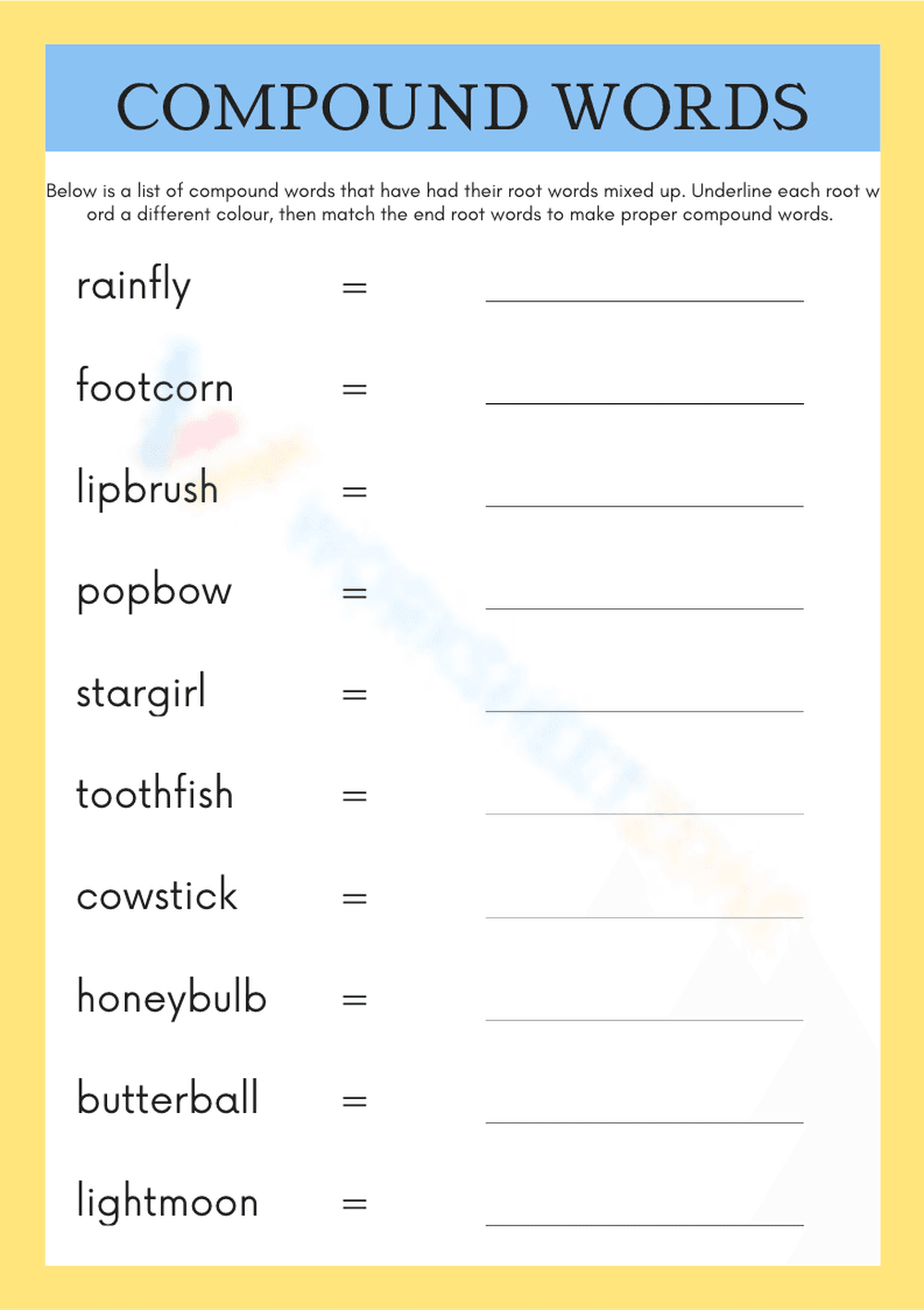 Grade 1 compound words worksheet - Page 1