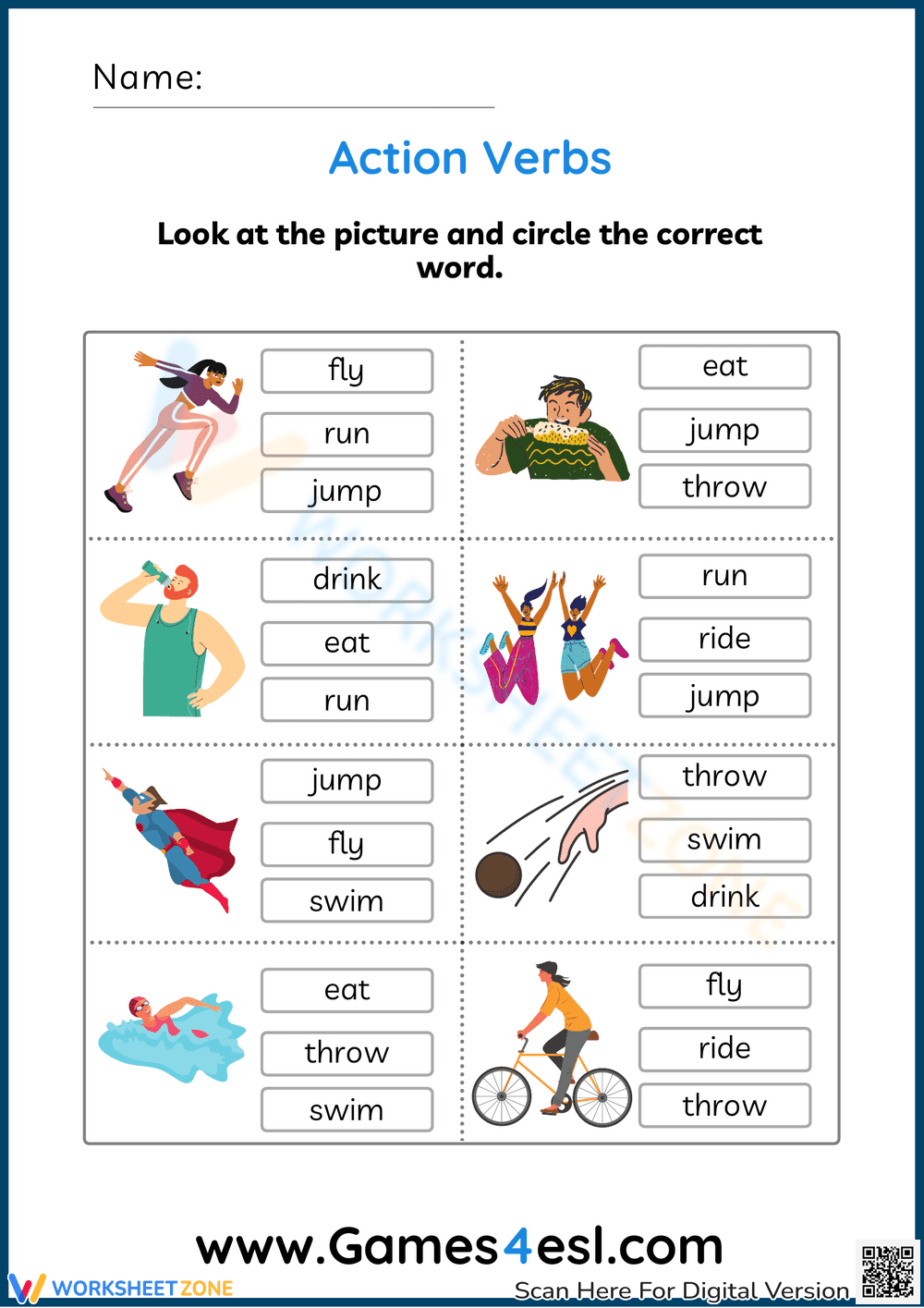 Action Verb Worksheets - Page 1