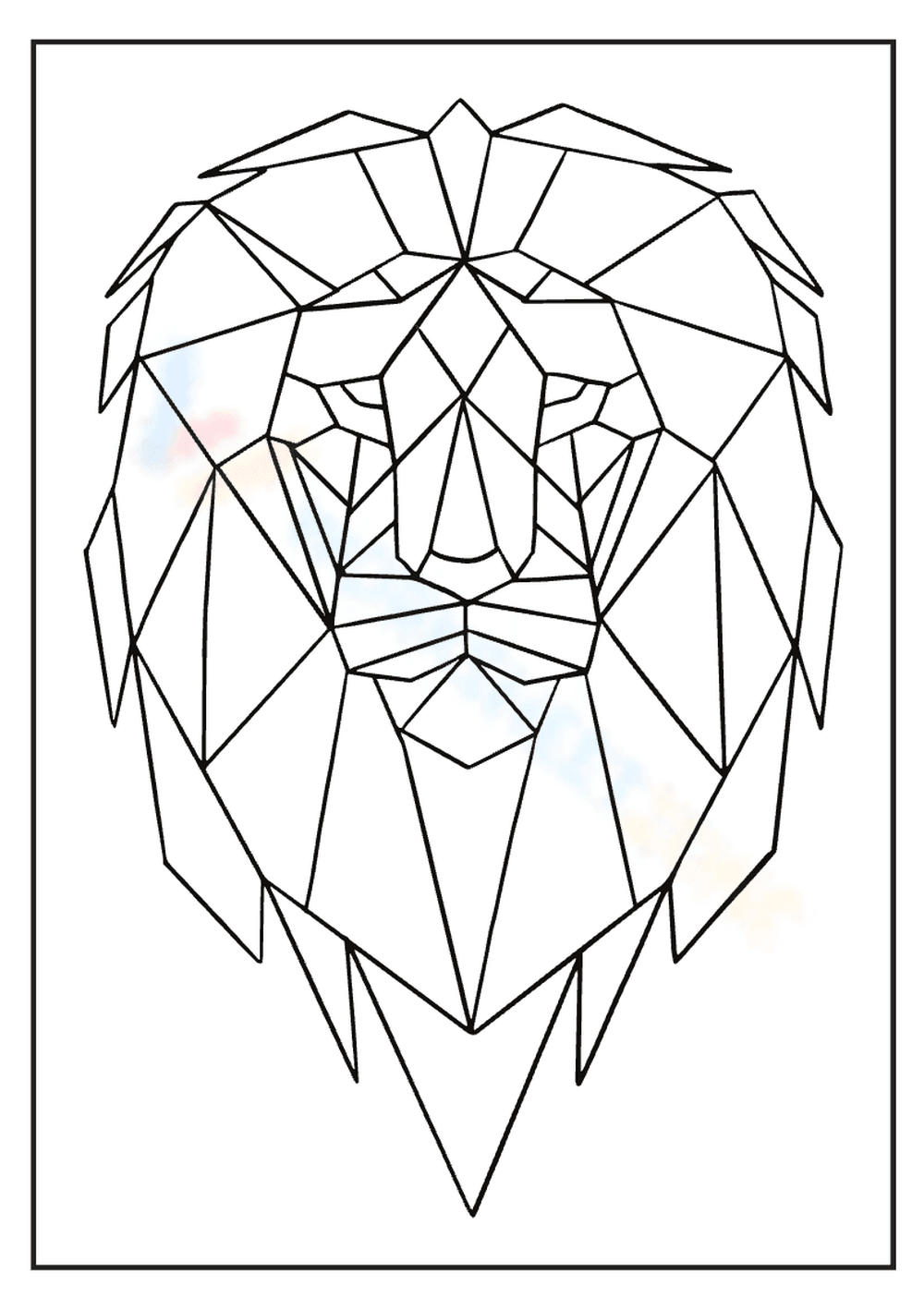 Geometric Lion Head Low Poly Coloring Page - Page 1