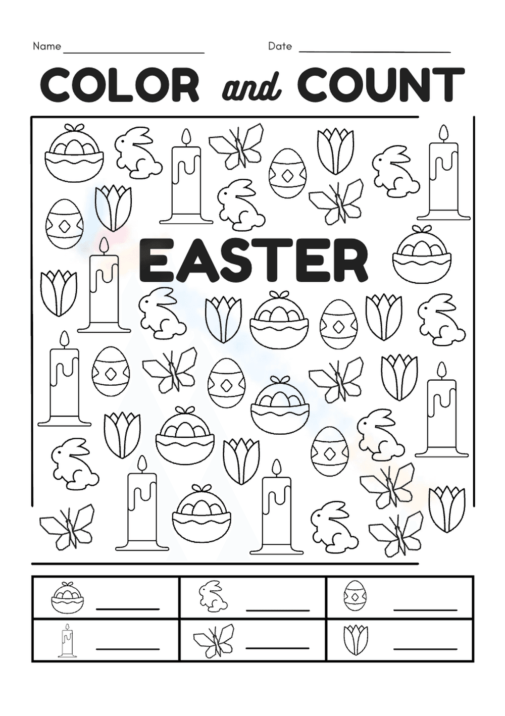 Easter Color and Count Activity Worksheet - Page 1