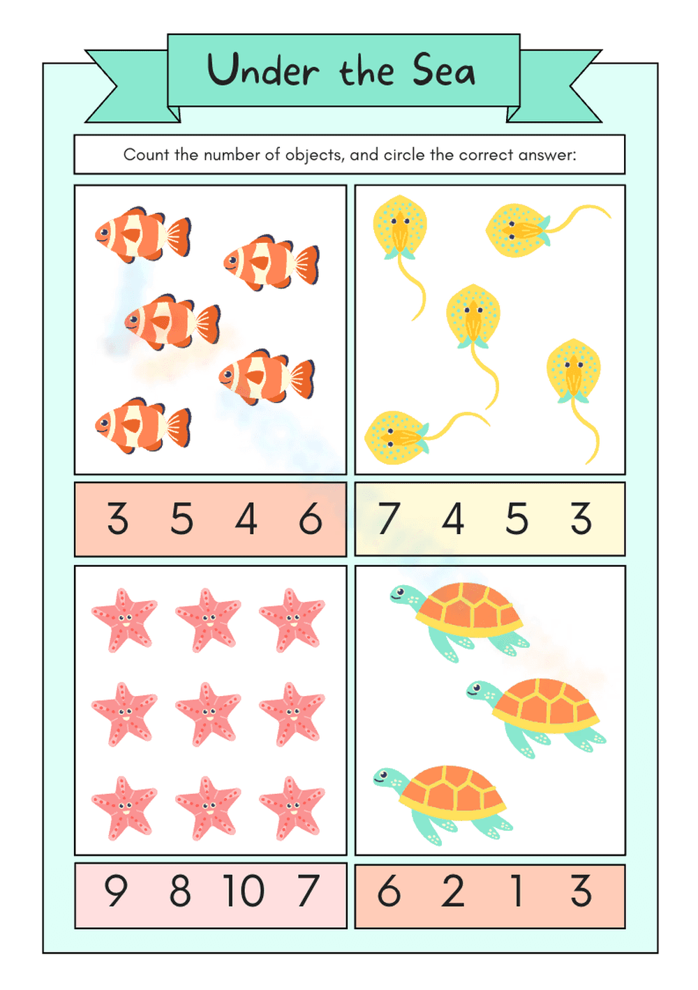 Under the Sea Counting and Number Recognition Activity - Page 1