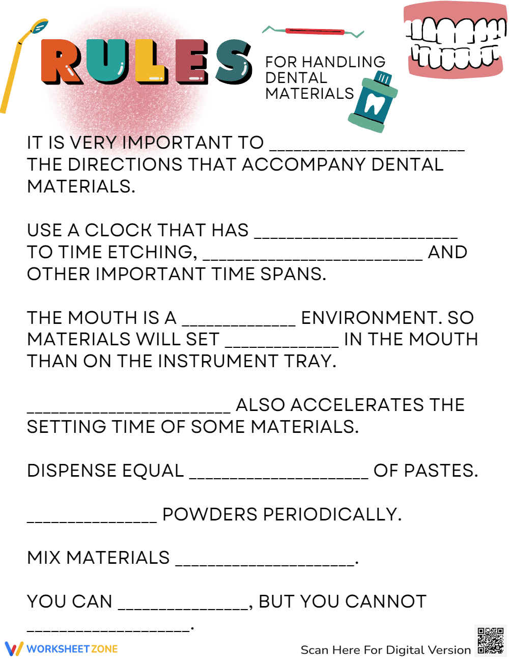 Essential Dental Materials Handling Worksheet | College - Page 1