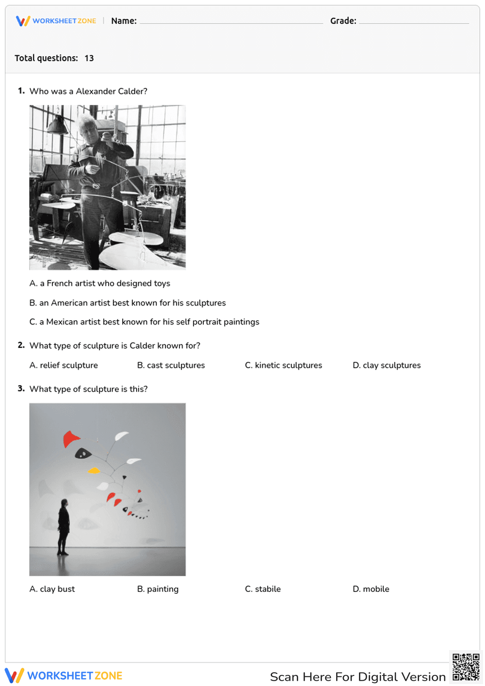 Grade 3 Alexander Calder — Printable No-Prep Worksheet - Page 1