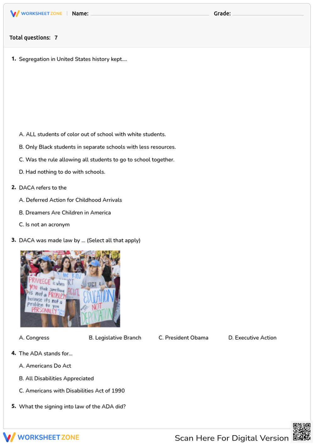 4th Grade U.S. History of Education - Page 1