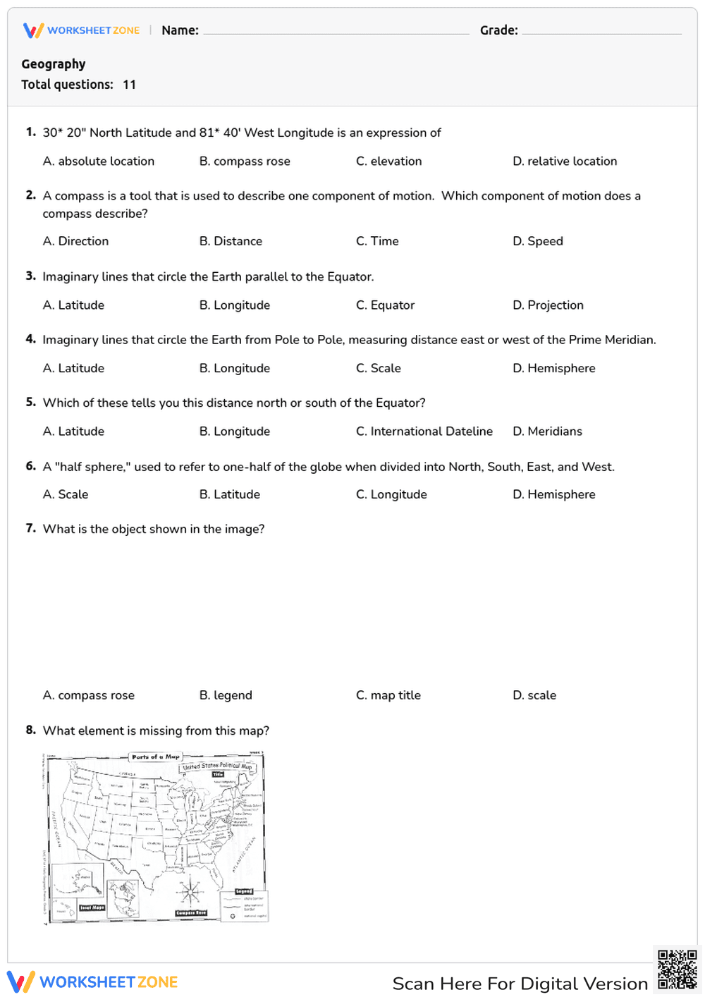 Geography Essentials Worksheet | Grade 5 Printable - Page 1