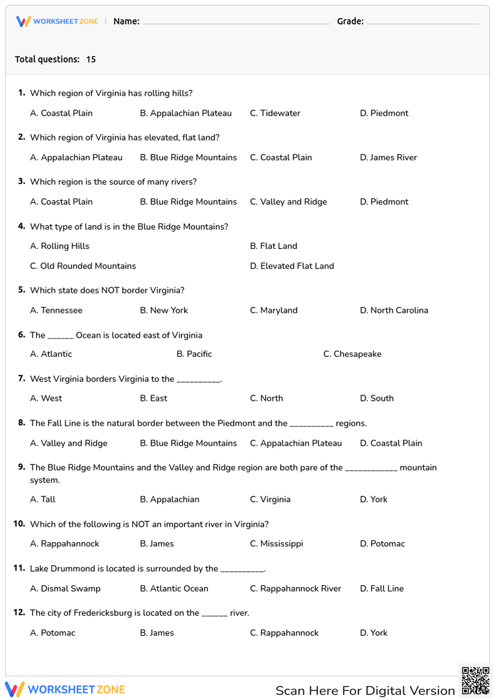 Virginia Regions Quiz: Geography and Rivers - Page 1
