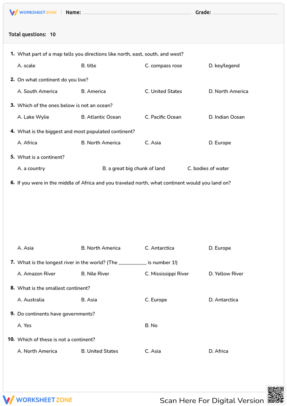 Ocean, Continent, River, Country-Geography Vocabulary - Page 1