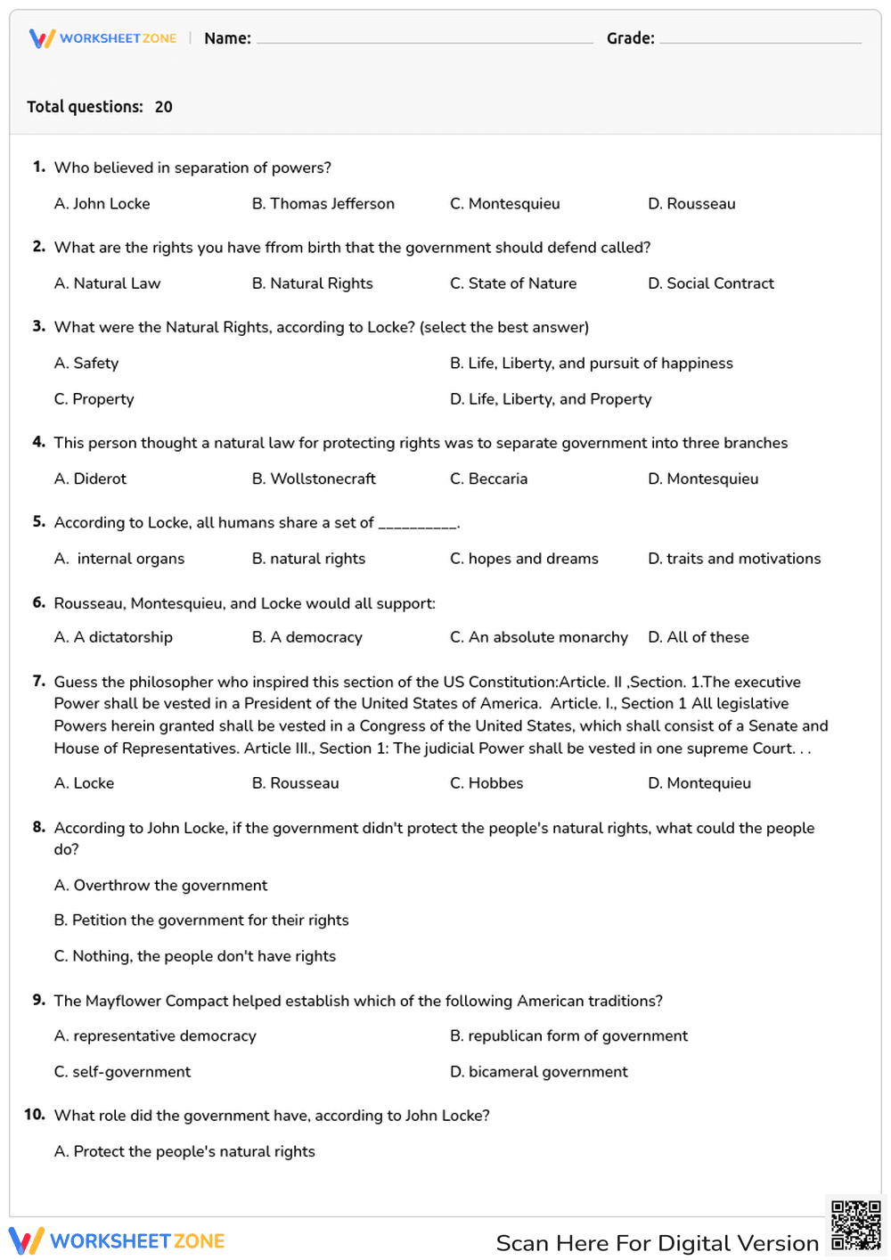Civics & Government Review | Grade 8 Essential Worksheet - Page 1