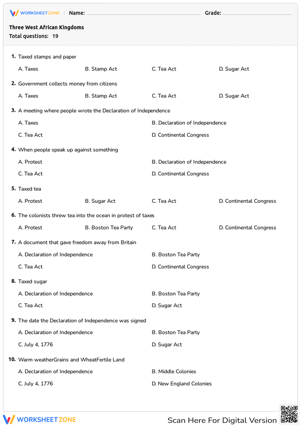 American Revolution Quiz - Page 1