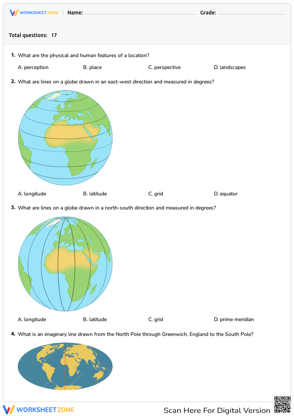 Geography Vocabulary Quiz | Grade 3-5 Essential - Page 1