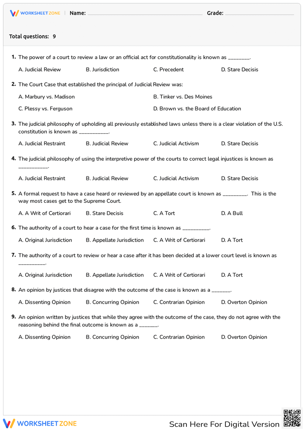 Essential Judicial Branch Review | Grade 11-12 History - Page 1
