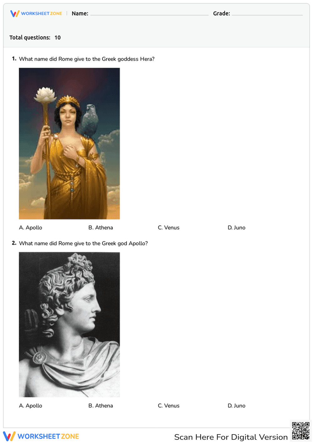 Classical Rome Civilization Quiz — Printable Grade 6 - Page 1
