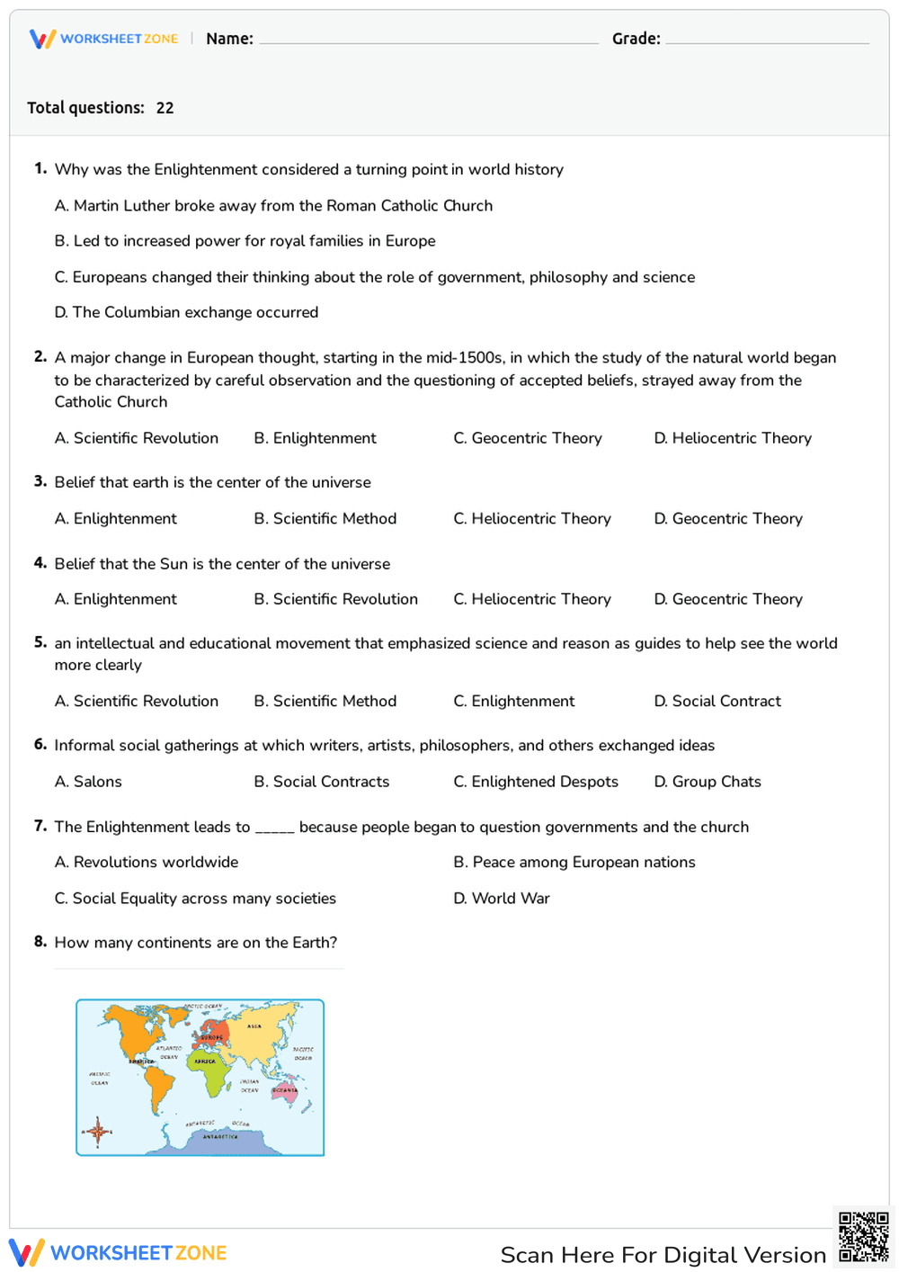 Enlightenment and World Geography Quiz | Grade 7 Essential - Page 1