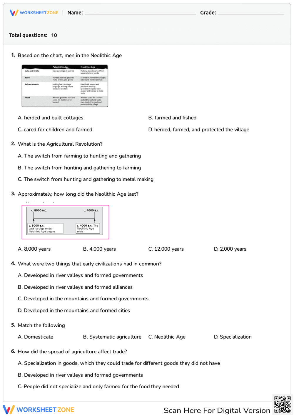 Neolithic Age Worksheet | Grade 6 Essential Guide - Page 1