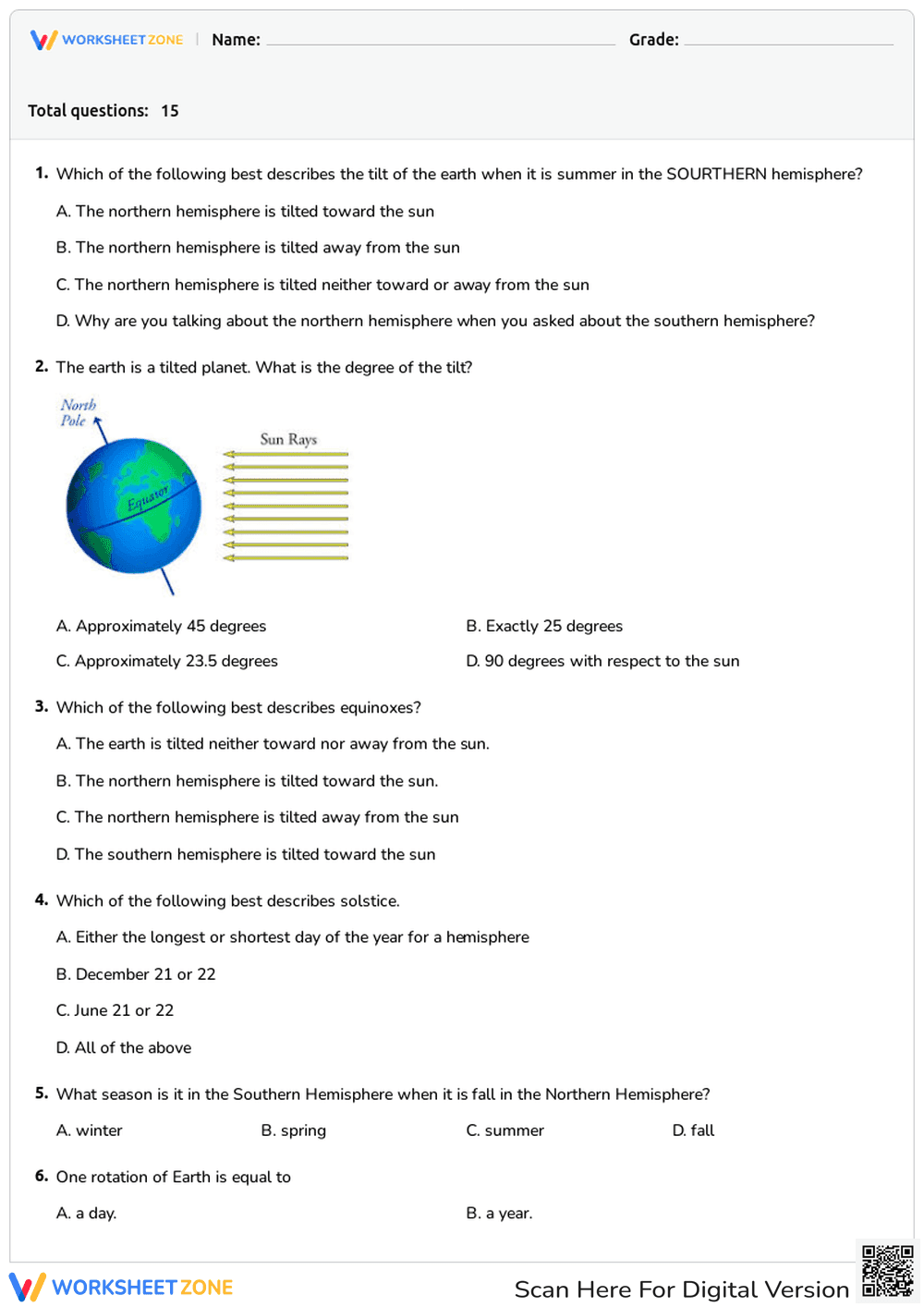 Seasons and Earth Quiz - Page 1