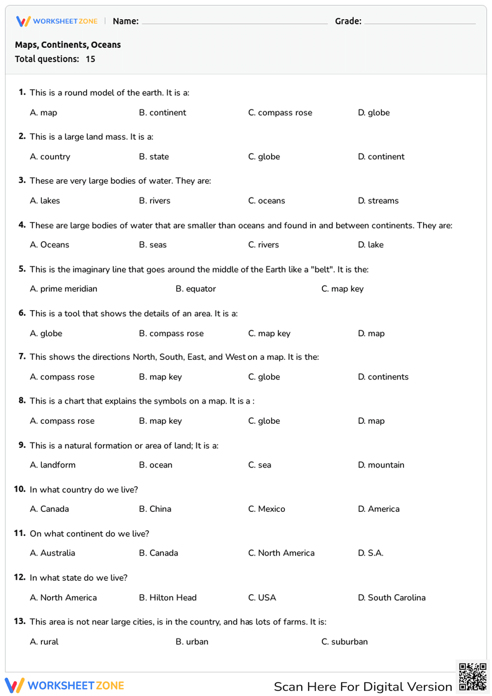 Basic Geography Assessment - Page 1
