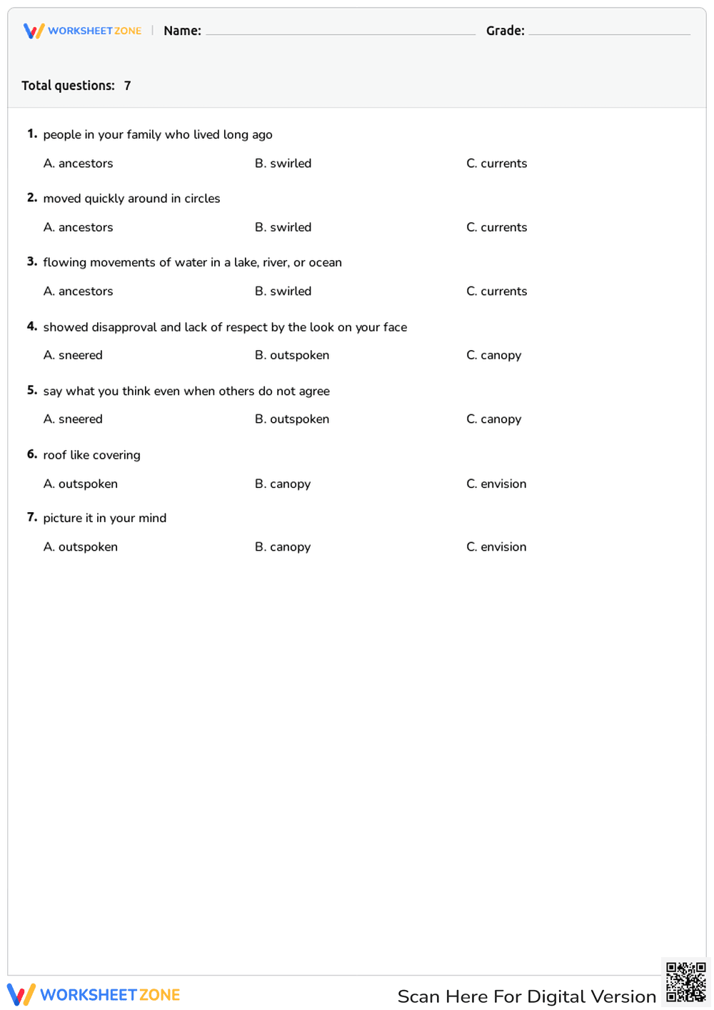 Printable Seeds of Change Vocabulary | Grade 3 - Page 1