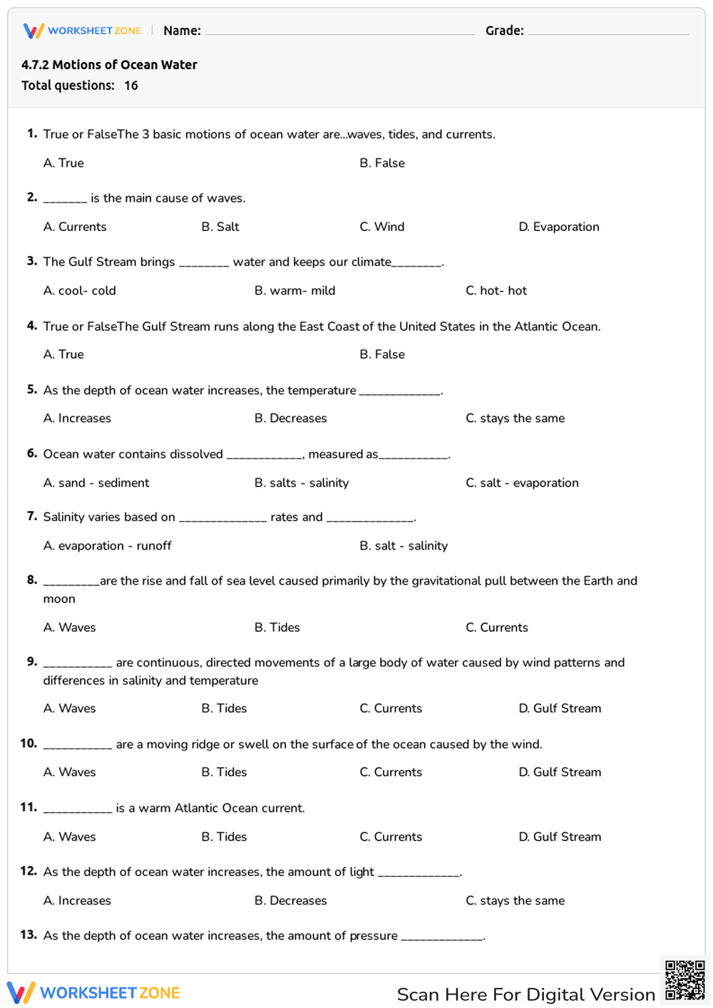 Ocean Water Quiz - Page 1